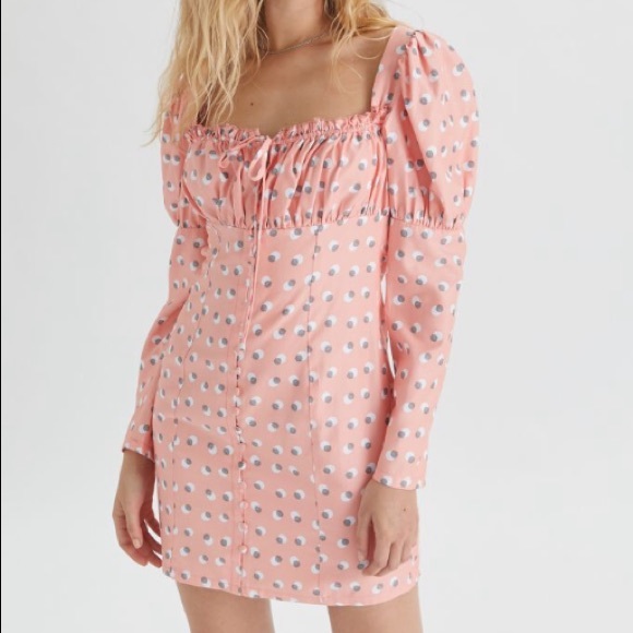 UO CottageCore Button Front Mini Dress - Picture 3 of 4